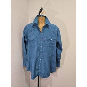 Western Pearl Snap Cowboy Rodeo Shirt Mens 16 33 R Blue Stripe Rock Creek Ranch